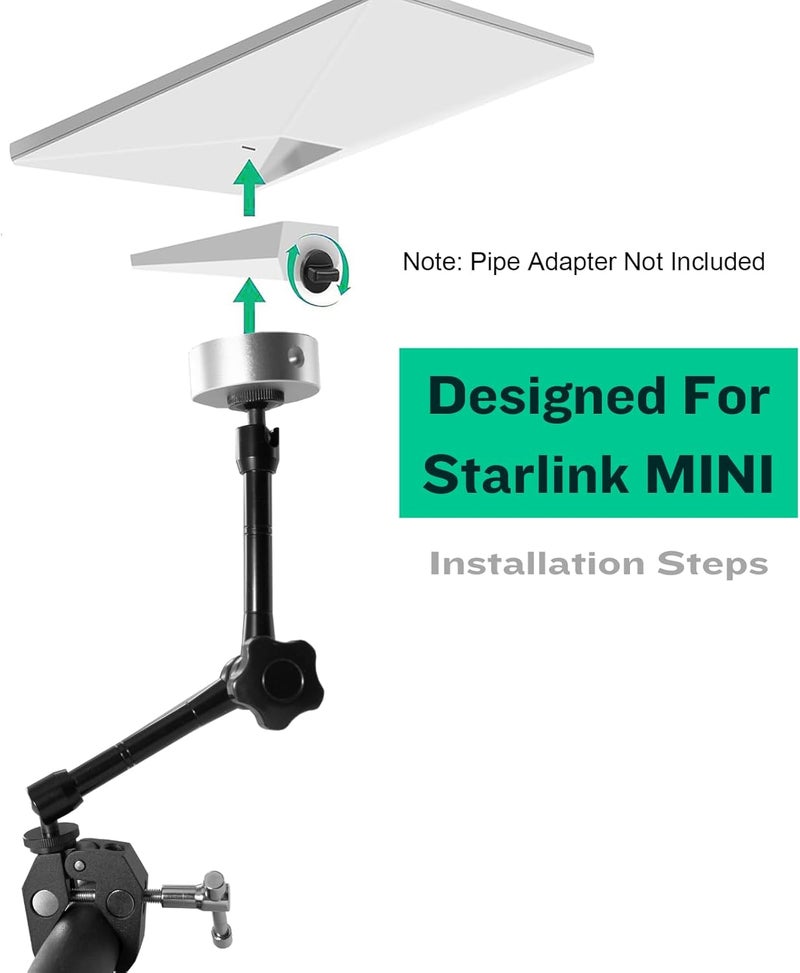 SHOOTPRO Starlink Mini Mount/Roof Rack Mount, Adjustable Angle/Height Clamp with Adapter, 11'' Magic Arm for Pickup Truck with Bracket, Cruise Ship, Roof, Camping Travel - Image 3